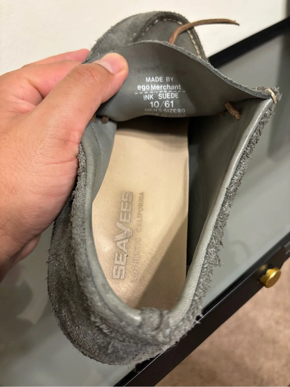 SeaVees Gray Suede Boat Shoes with Brown Laces